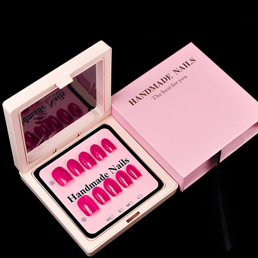 Uñas de ataúd pequeñas de cristal de gel rosado con presión manual hechas a mano