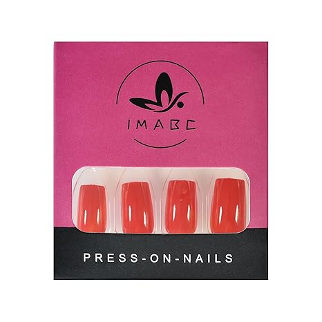 Glossy Red Press On Nails Square Medium Length Salon Manicure Christmas Pure Red Nail Art Tips Fake Nals Reusable Acrylic False Nails Stick On Nails for Women Girls 24pcs