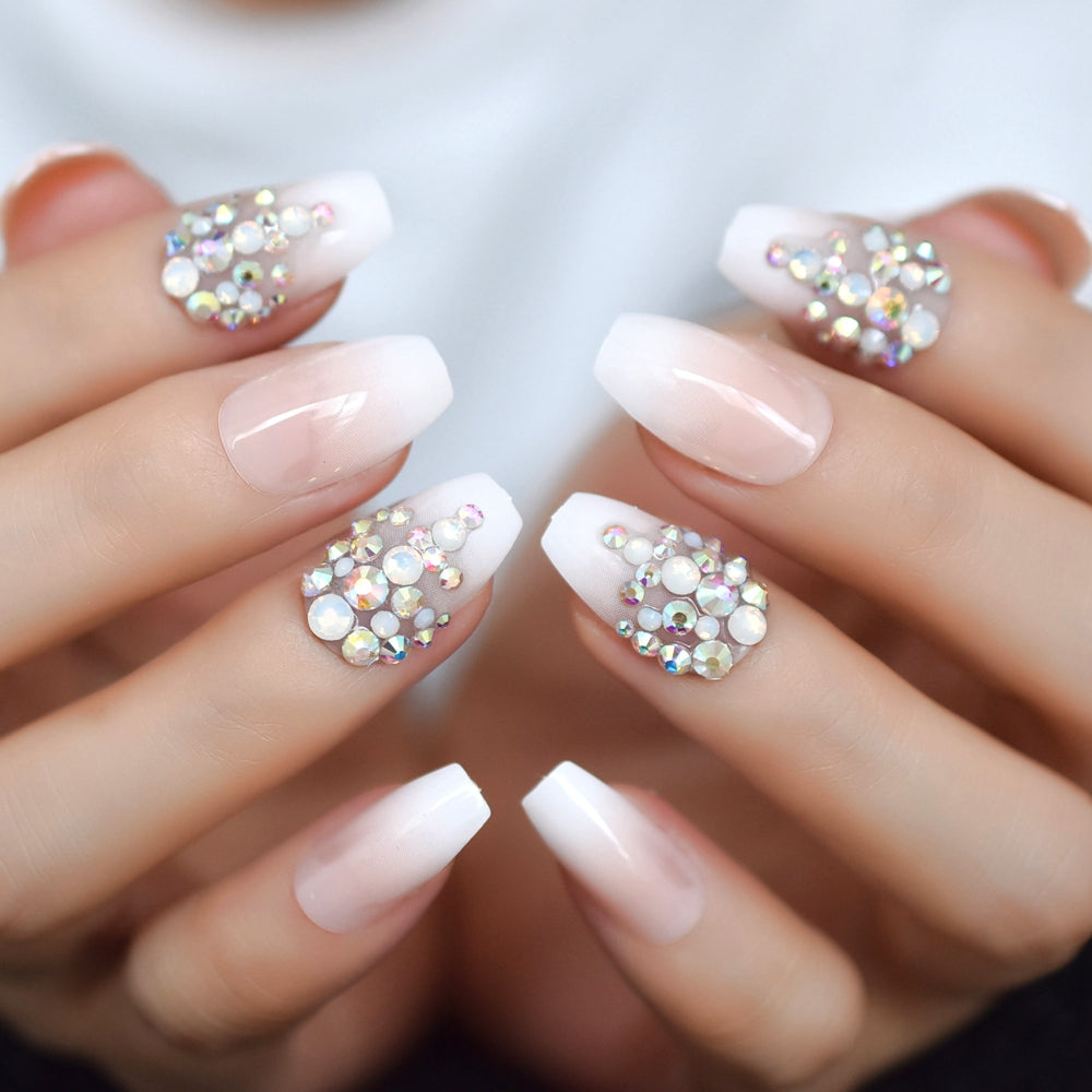 Short Coffin Diamond Cover Gradient Nail L5055