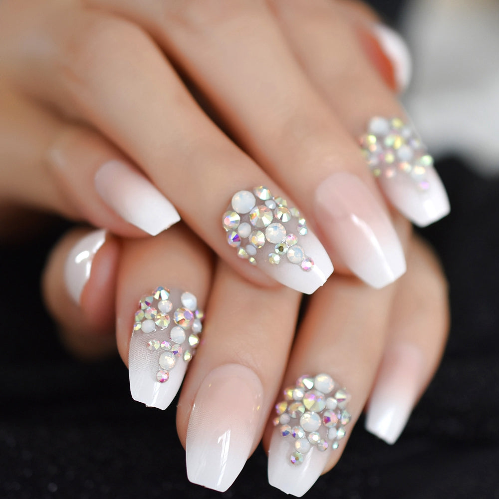 Short Coffin Diamond Cover Gradient Nail L5055