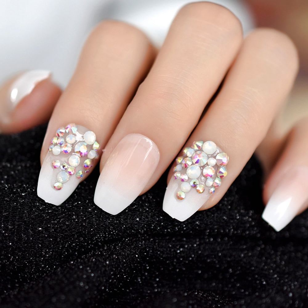 Short Coffin Diamond Cover Gradient Nail L5055