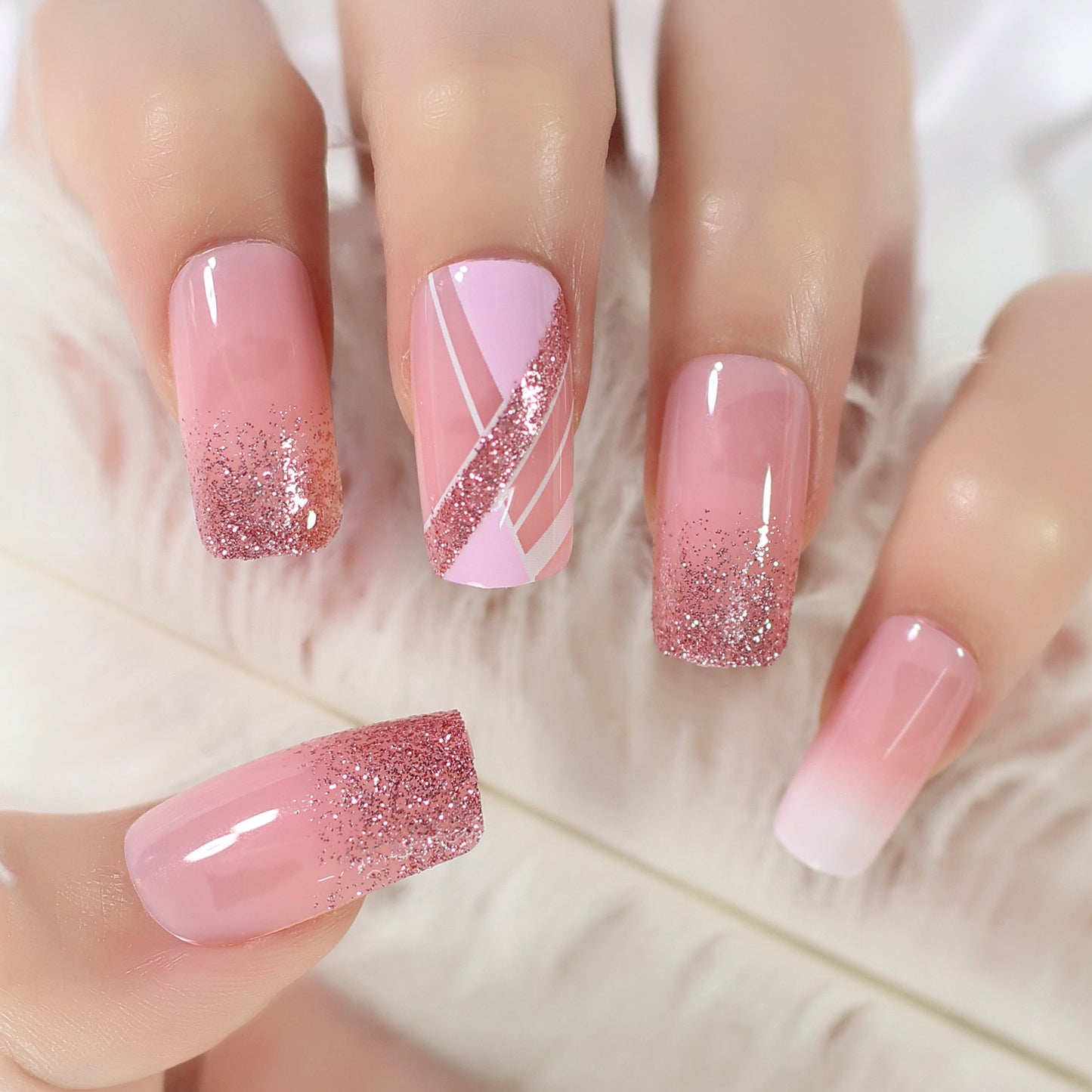 Medium Square Pink Gradient Glitter Design L6330