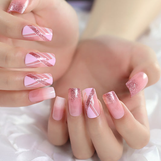 Medium Square Pink Gradient Glitter Design L6330