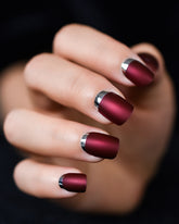 Wine and Silver Micro-French - burgundy and silver nail design