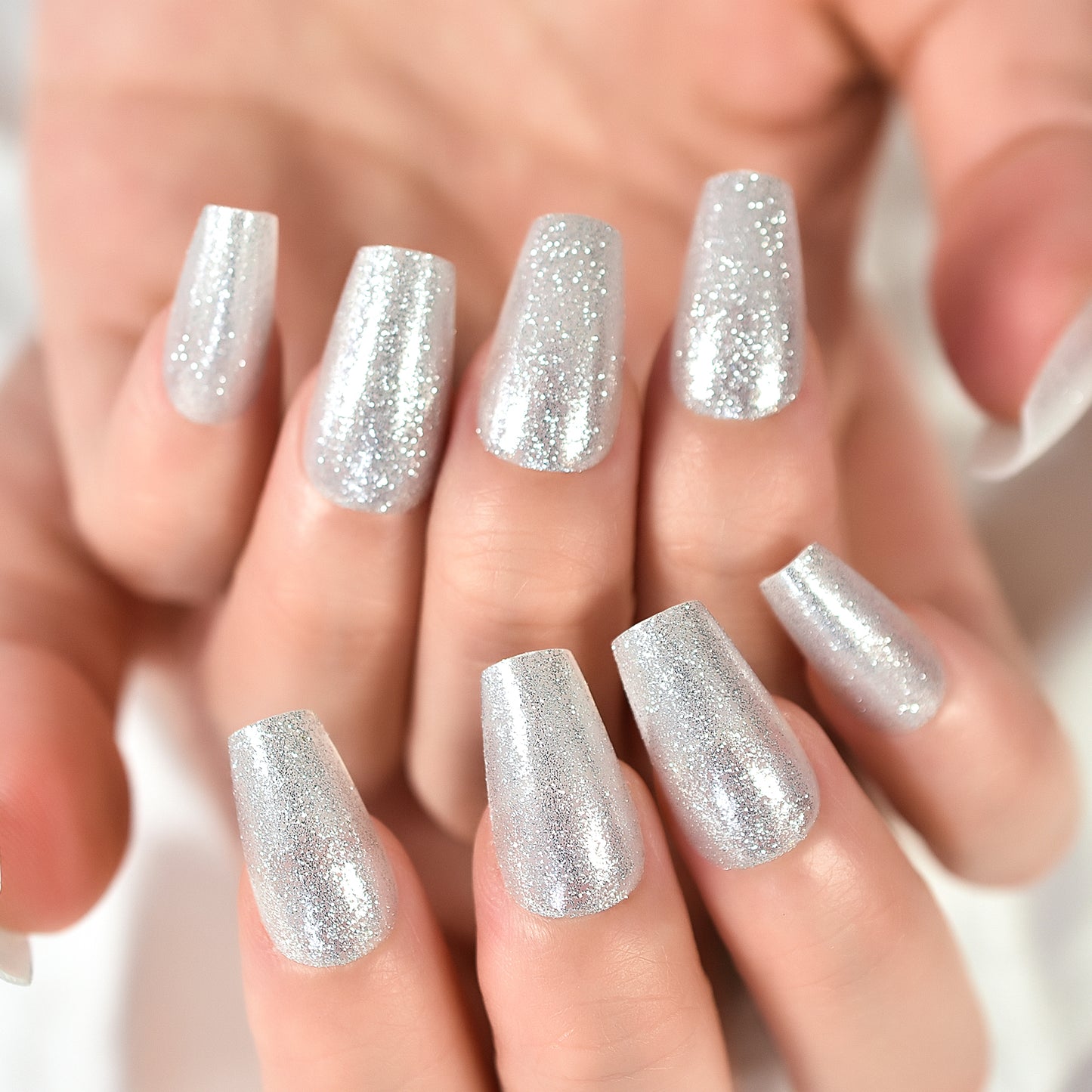 Medium Coffin Glitter Solid Color Sliver L6532