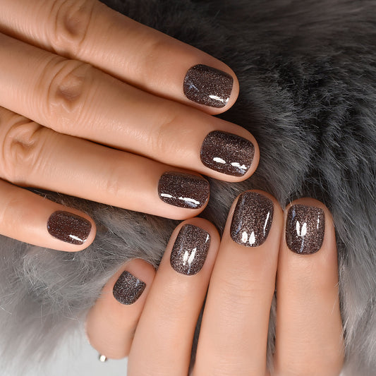 Short Round Glitter Solid Color Coffee Tune L6548