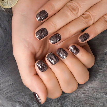 Short Round Glitter Solid Color Coffee Tune L6548