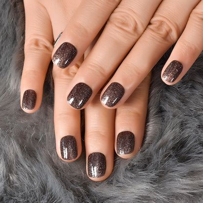 Short Round Glitter Solid Color Coffee Tune L6548