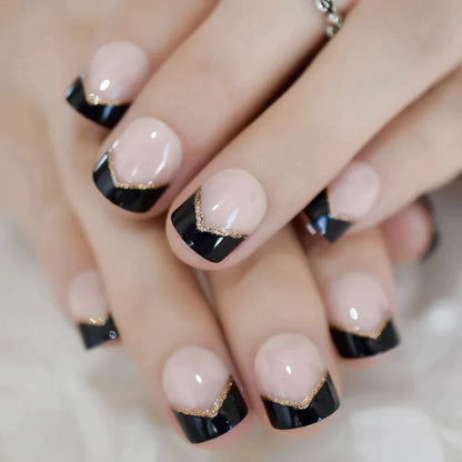 Short Square French Tips Black L5015