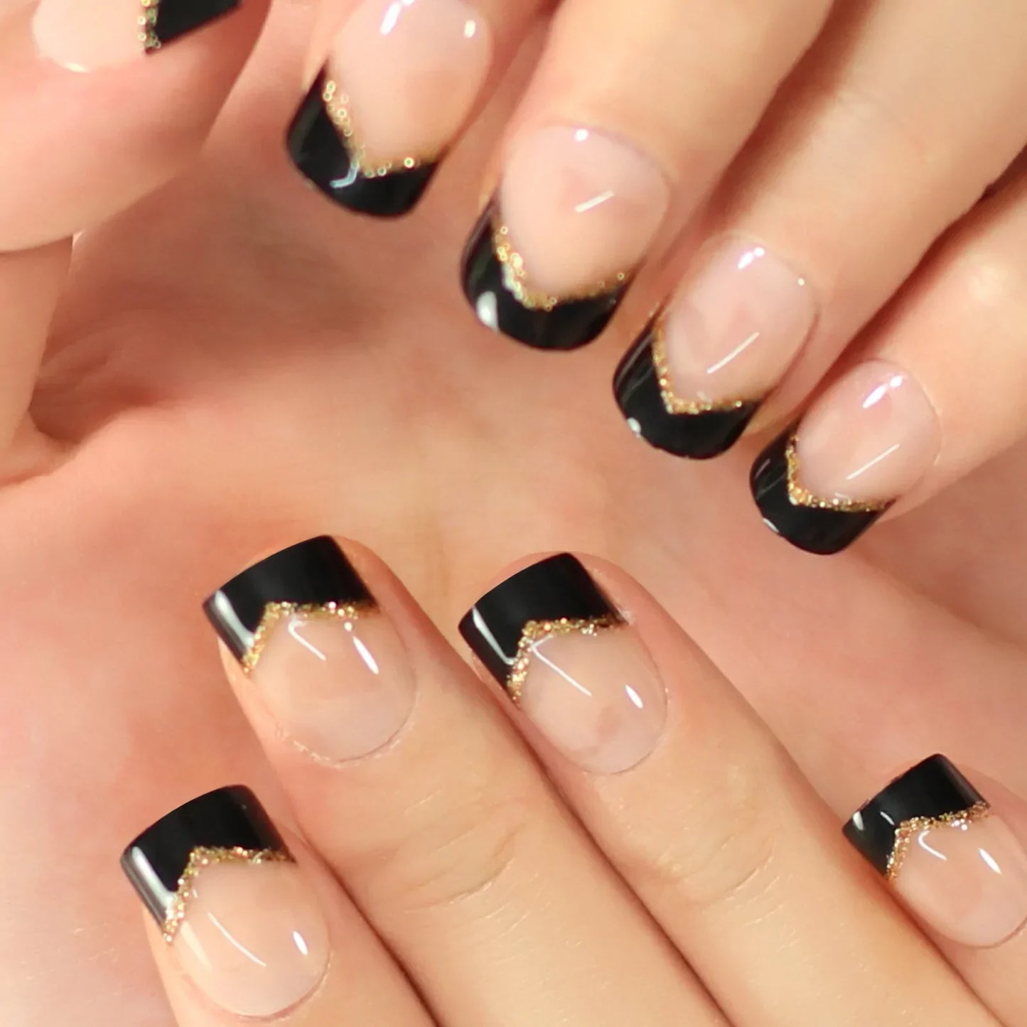 Short Square French Tips Black L5015