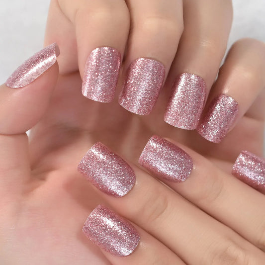 Short Square Pink Glitter L6410