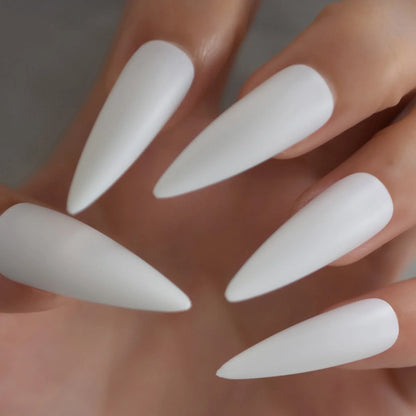 Long Stiletto Solid Color White L6158