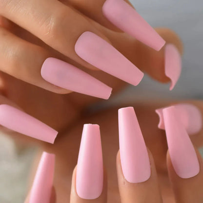 Long Coffin Matte Solid Color Pink L5781