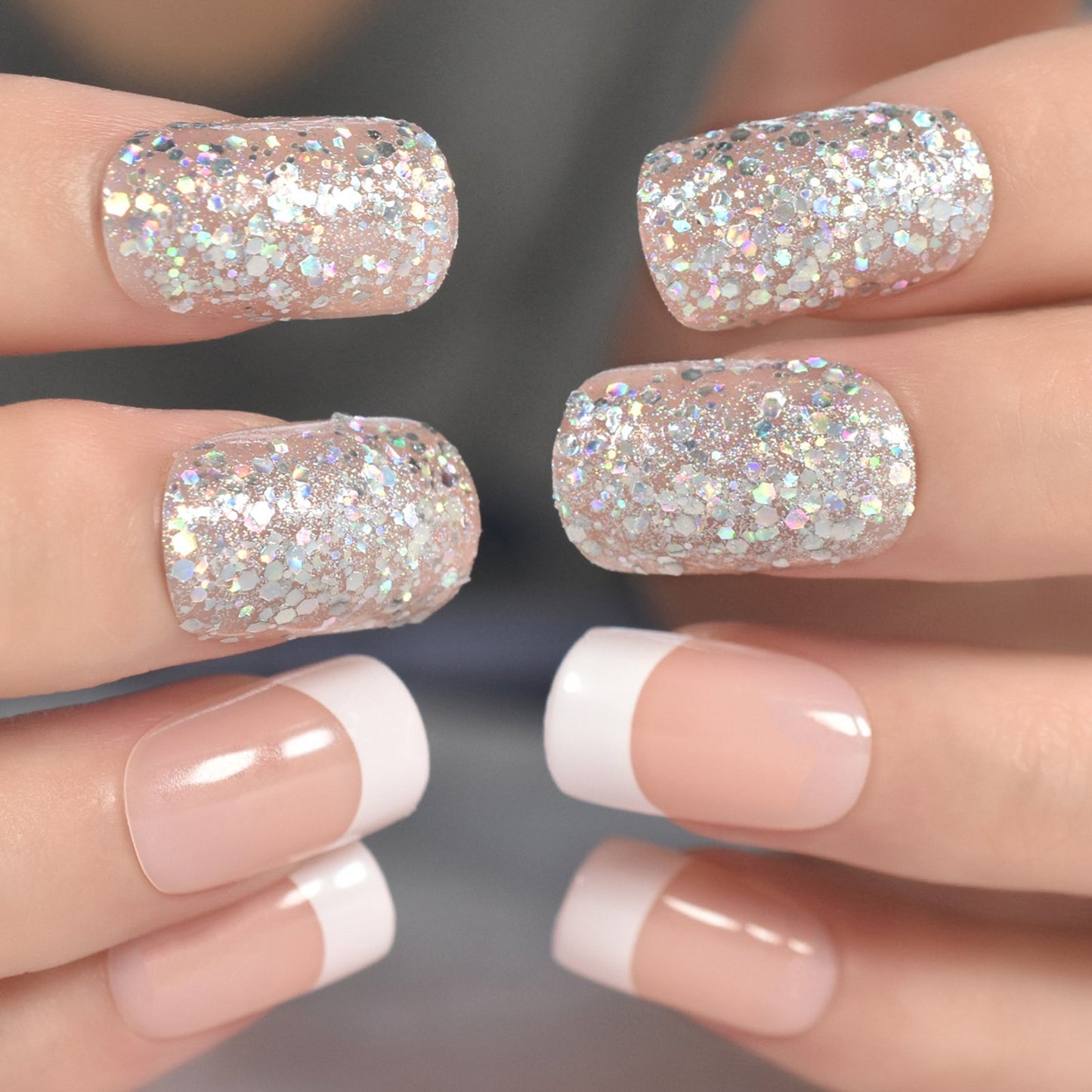 Meidum squoval french glitter L6400