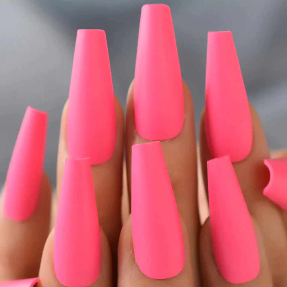 Long Coffin Matte Solid Color Pink L5783