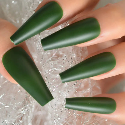 Long Coffin Matte Solid Color Green L5780