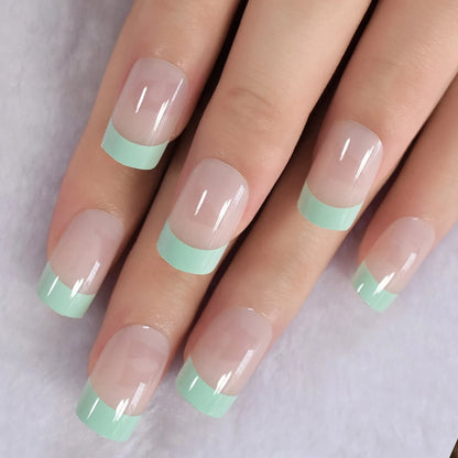 Short Squoval Green French Tips L6051