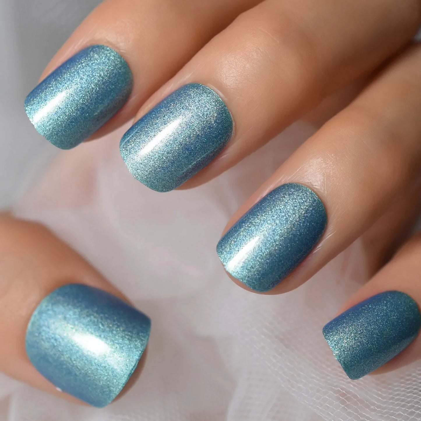 Short Round Blue Glitter L6116