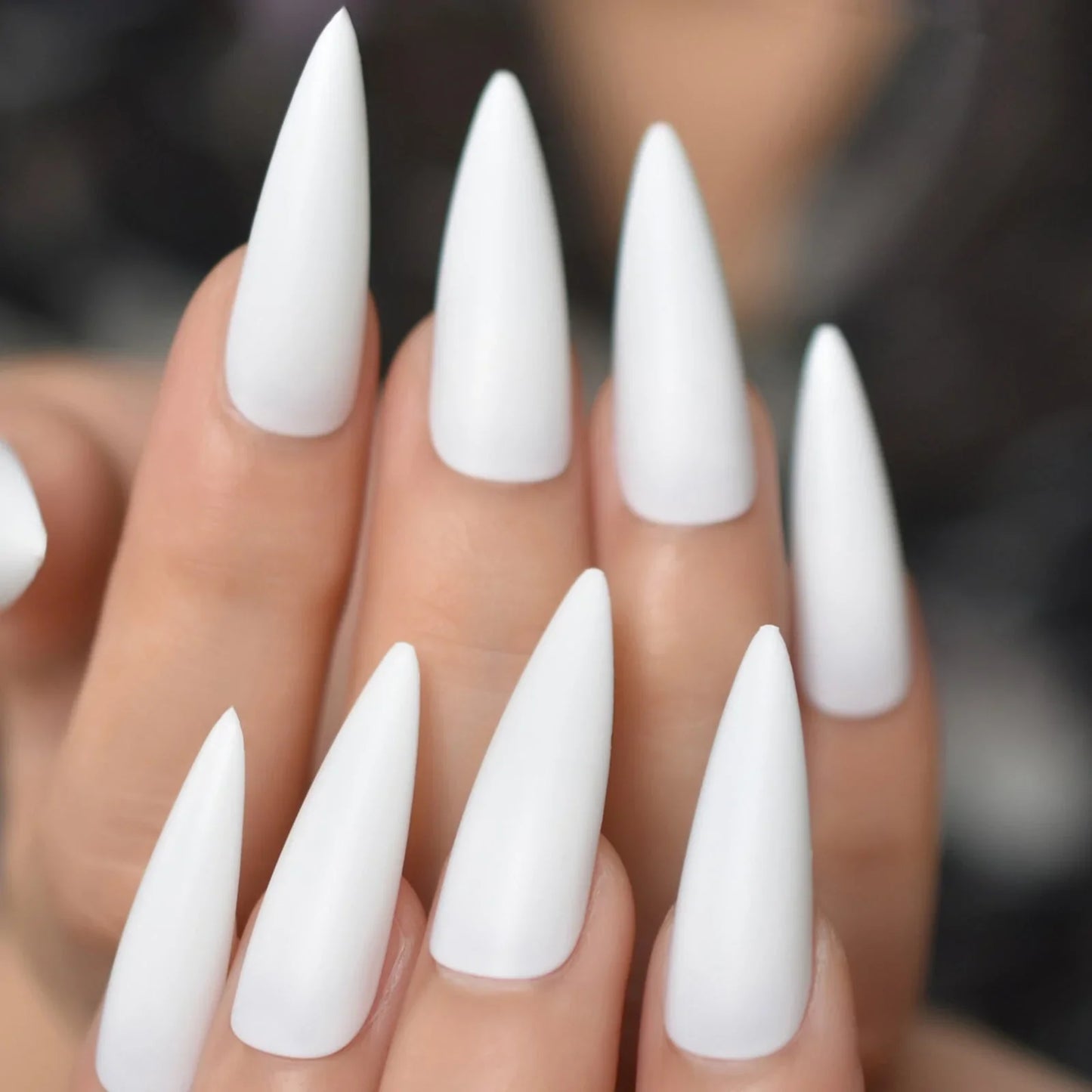 Long Stiletto Solid Color White L6158