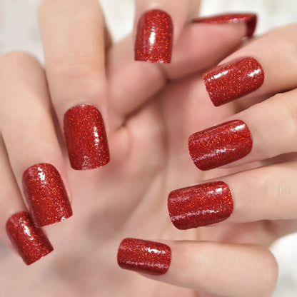 Short Square Red Glitter L6408