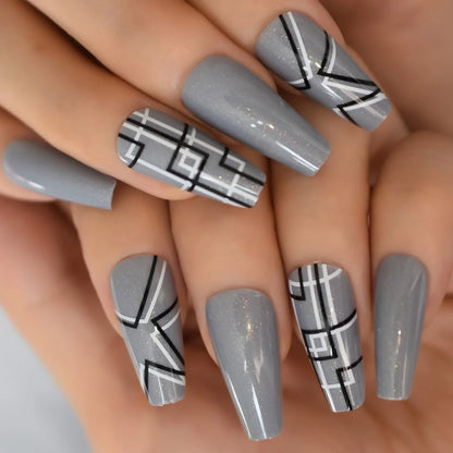 Medium Coffin Gray Grid Pattern L5944