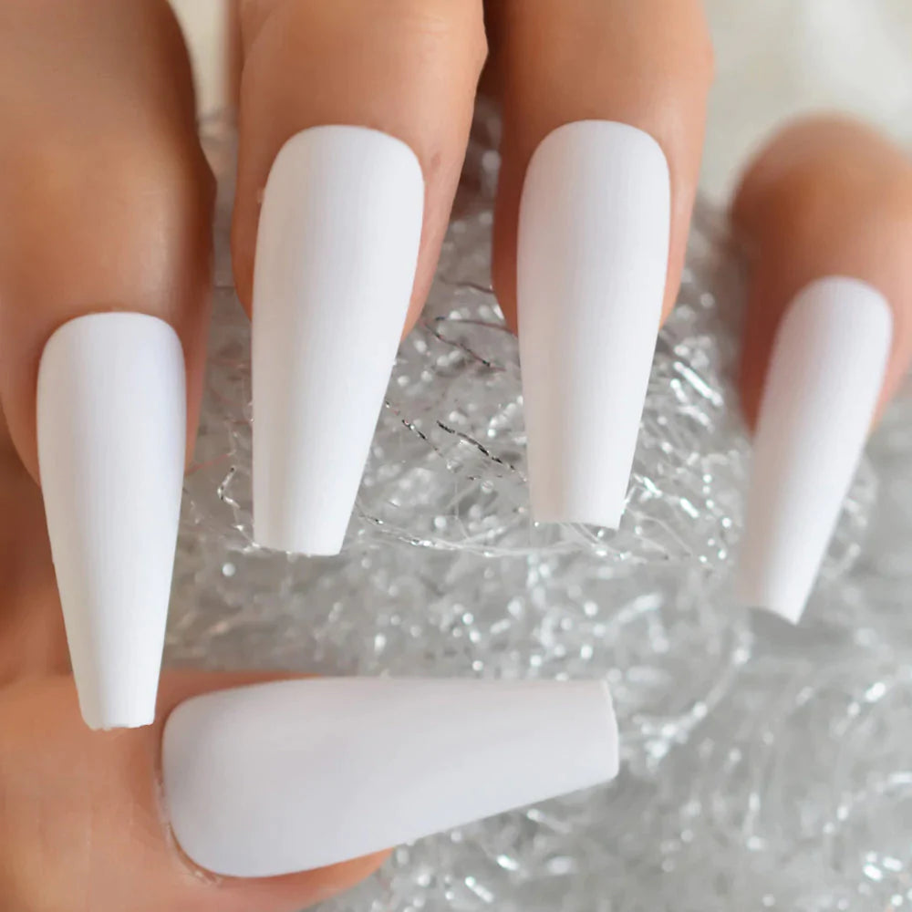 Long Coffin Matte Solid Color White L5778