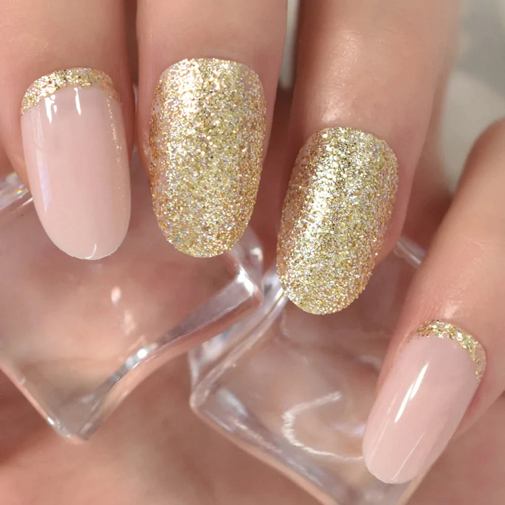 Short Almond Golden Glitter L5771