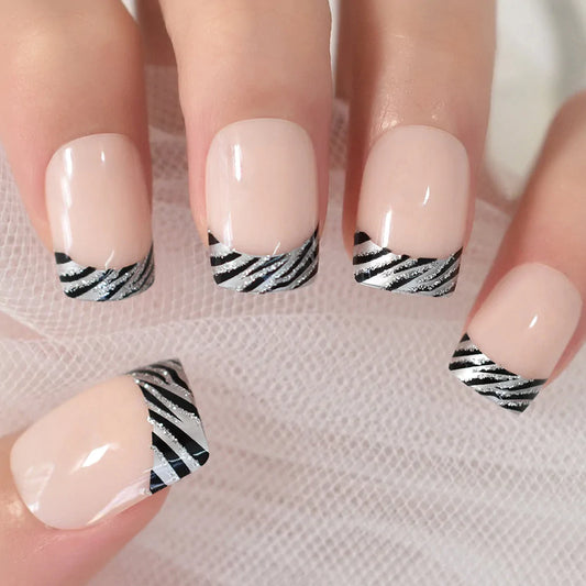 Short Sqaure Zebra French Tips L6017