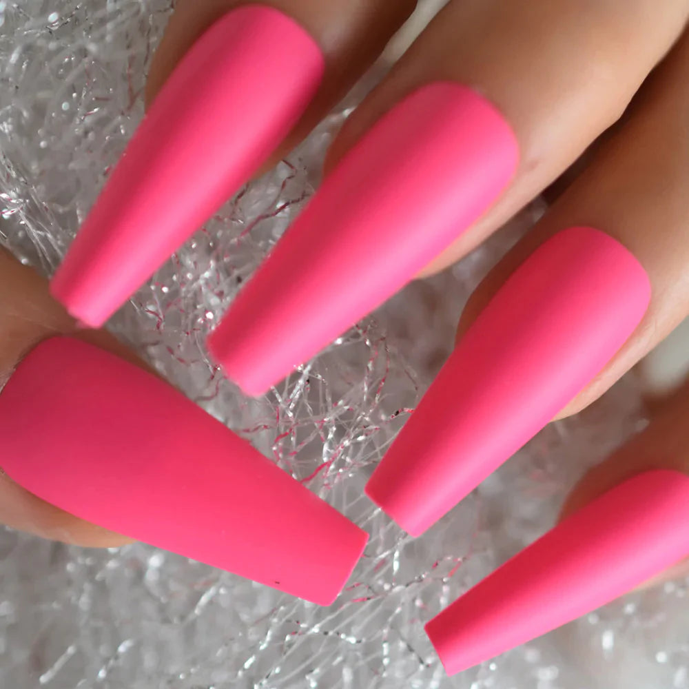 Long Coffin Matte Solid Color Pink L5783