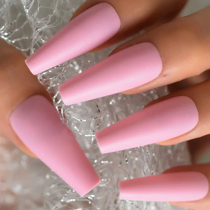 Long Coffin Matte Solid Color Pink L5781