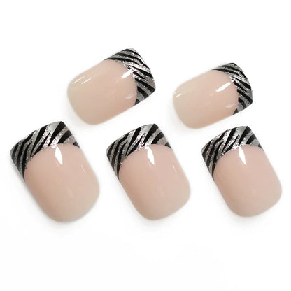 Short Sqaure Zebra French Tips L6017