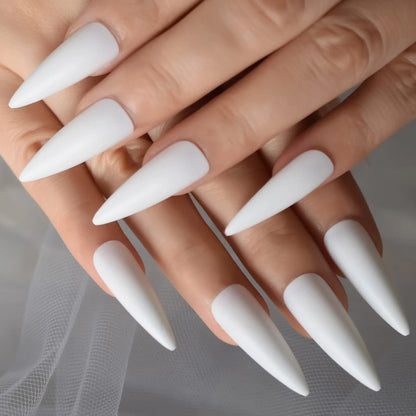 Long Stiletto Solid Color White L6158