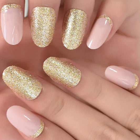 Short Almond Golden Glitter L5771