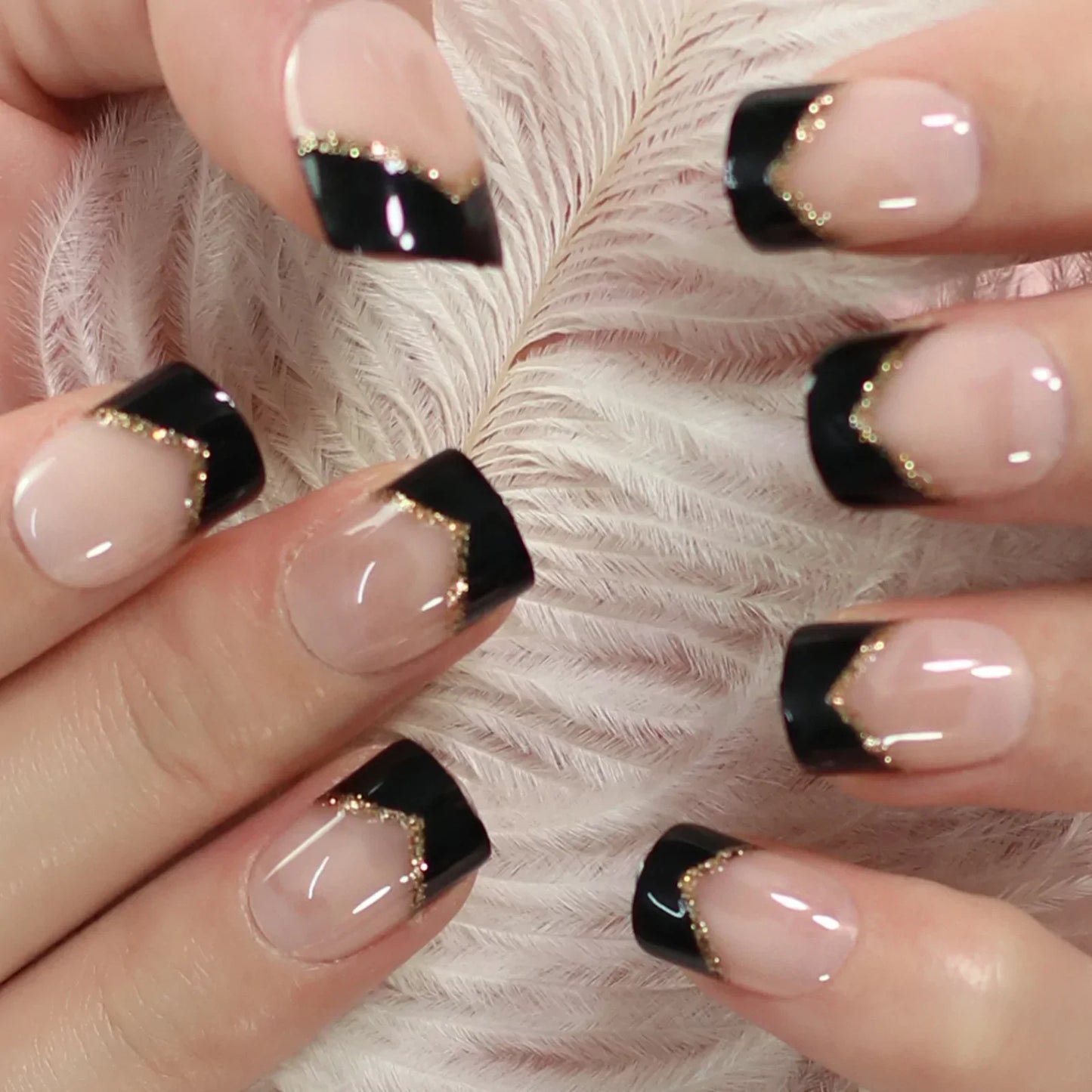 Short Square French Tips Black L5015