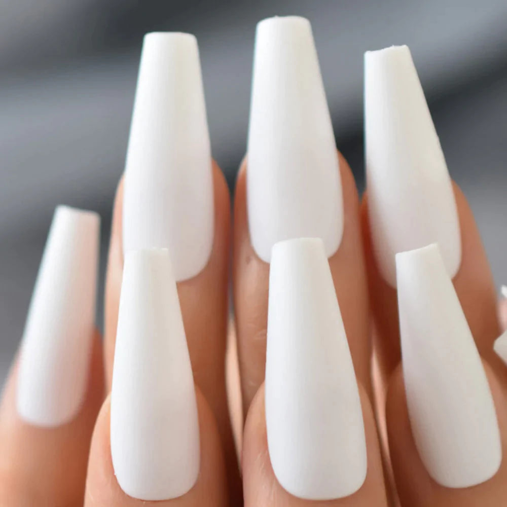 Long Coffin Matte Solid Color White L5778