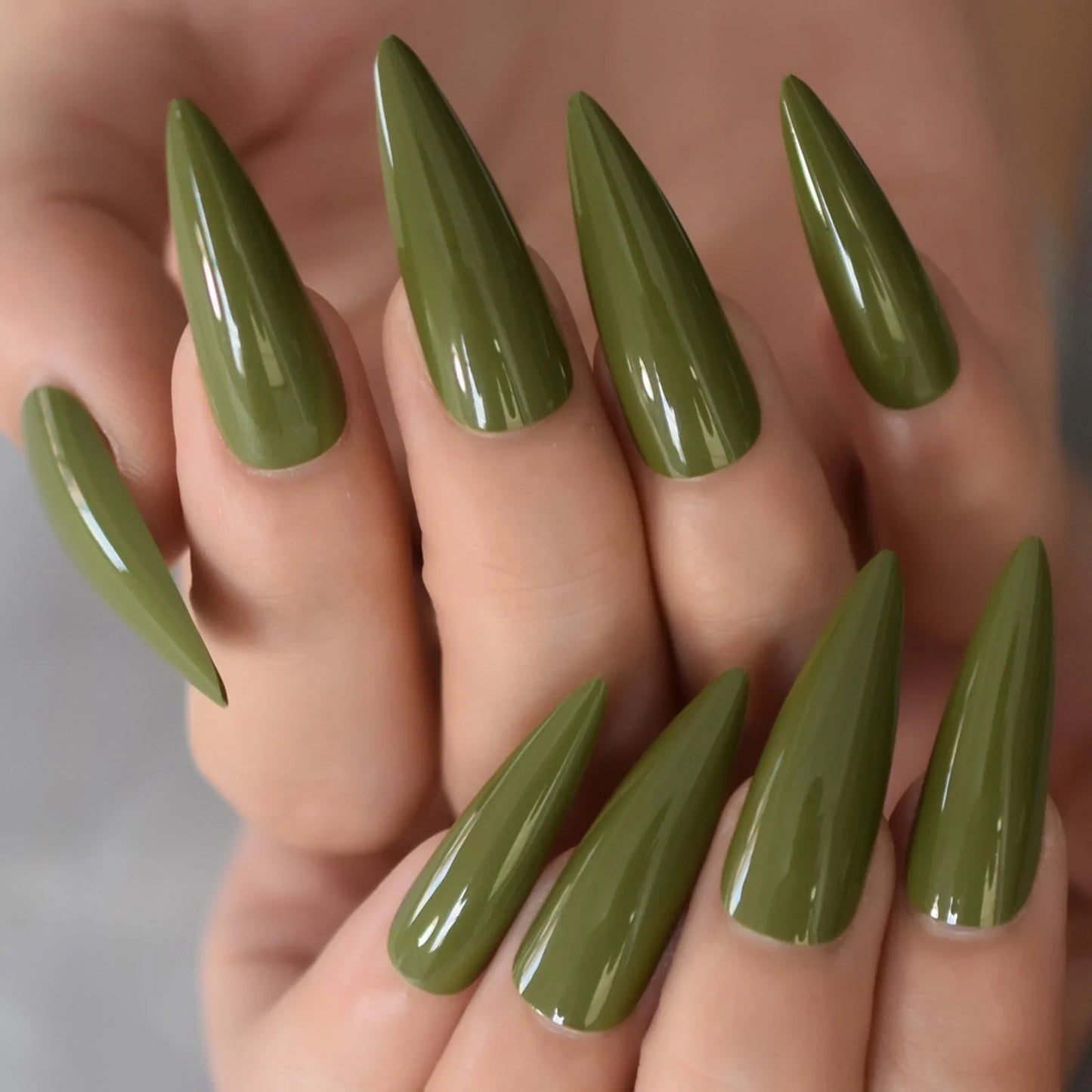 Long Stiletto Solid Color Green L6148