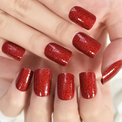 Short Square Red Glitter L6408