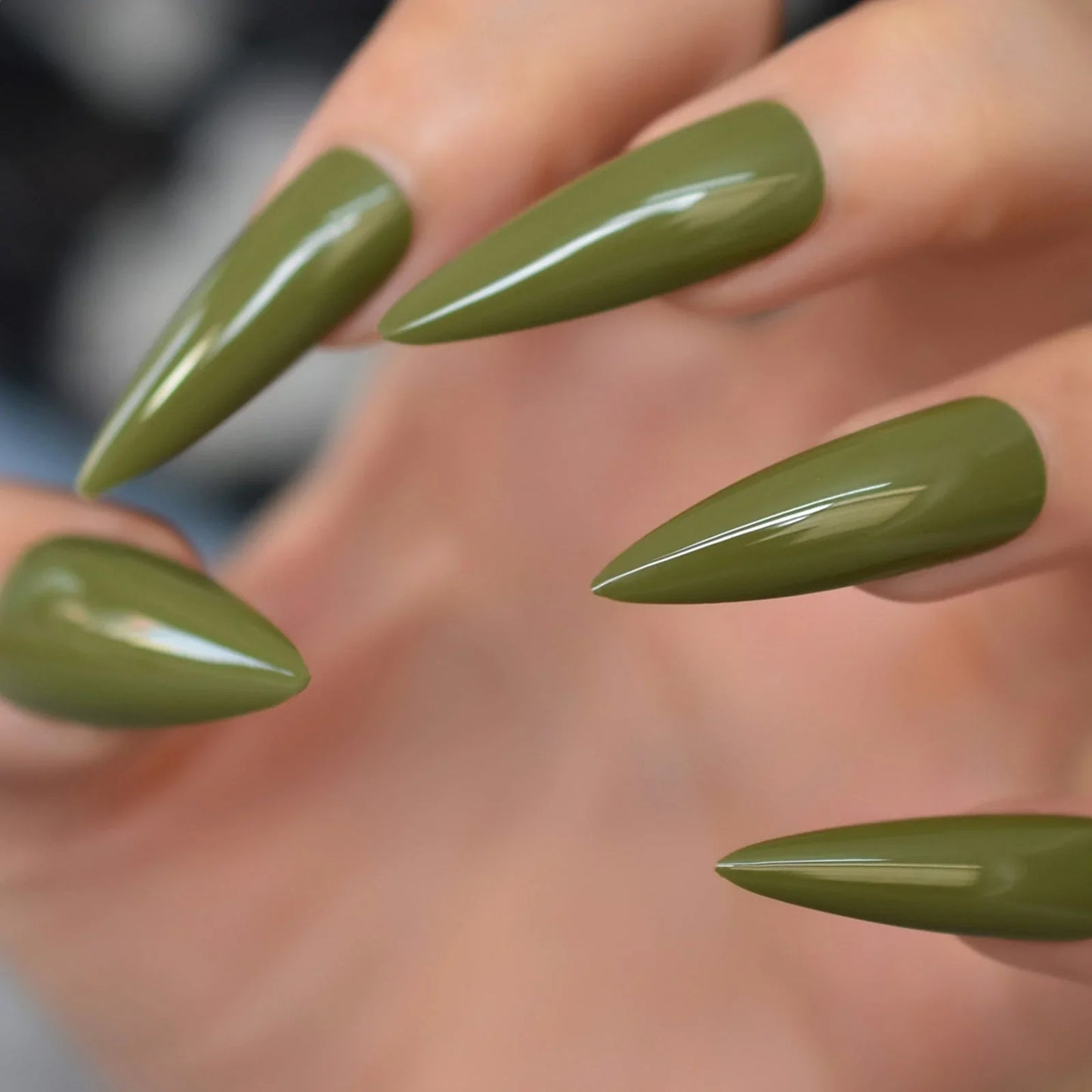 Long Stiletto Solid Color Green L6148