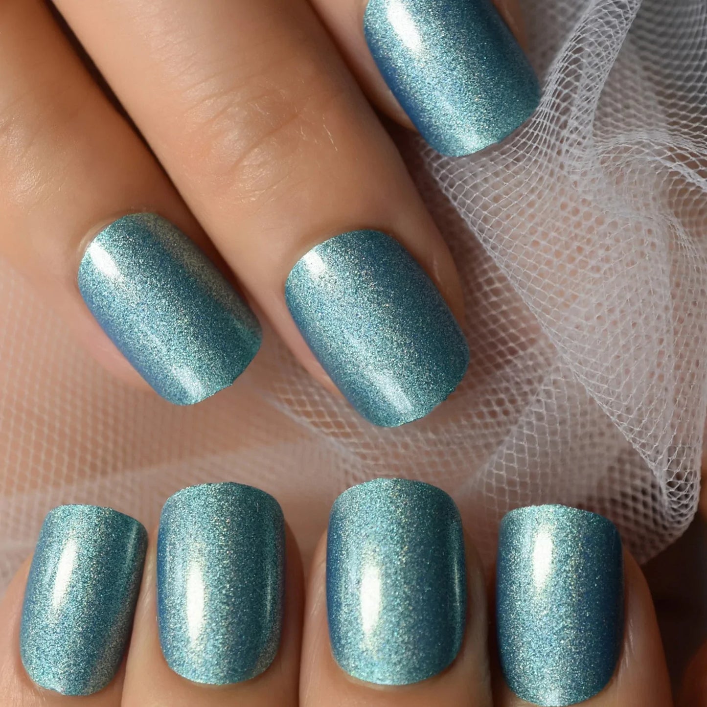 Short Round Blue Glitter L6116