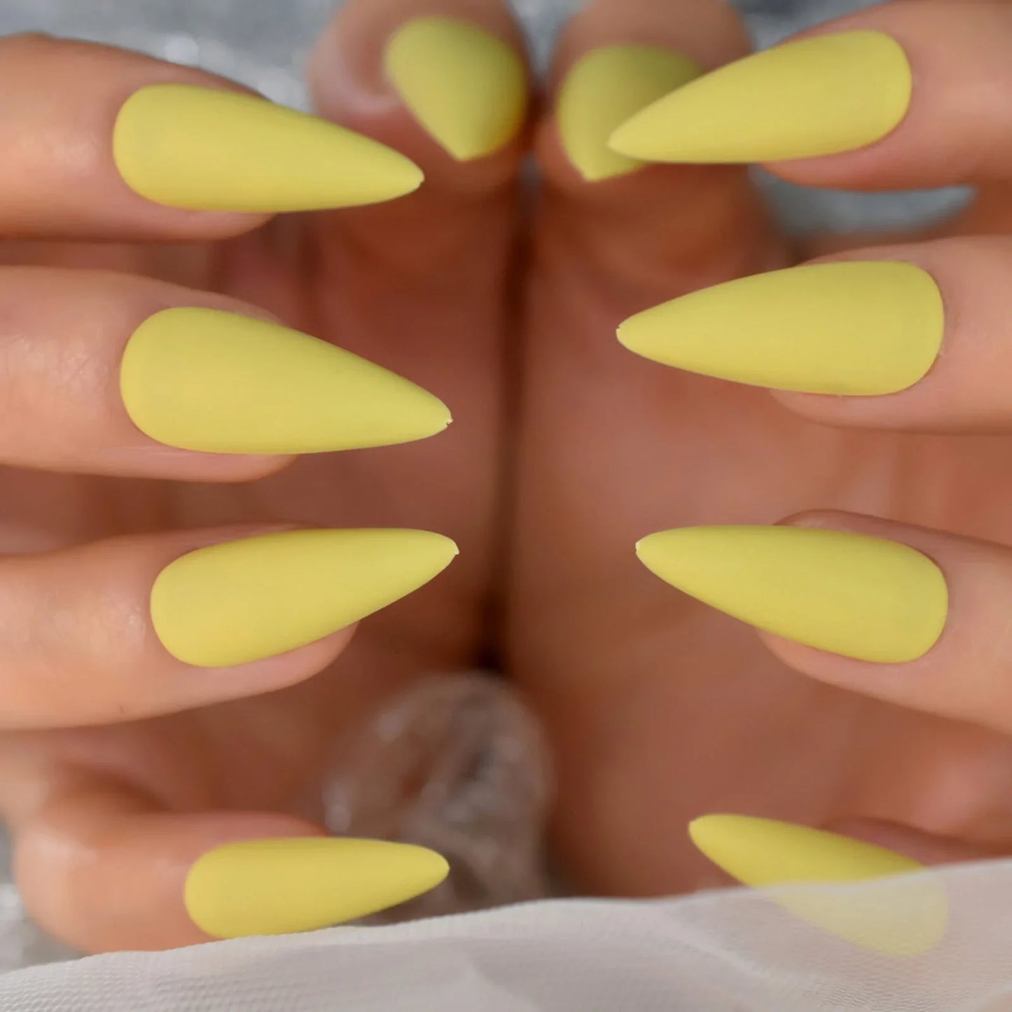 Long Stiletto Solid Color Yellow L6271