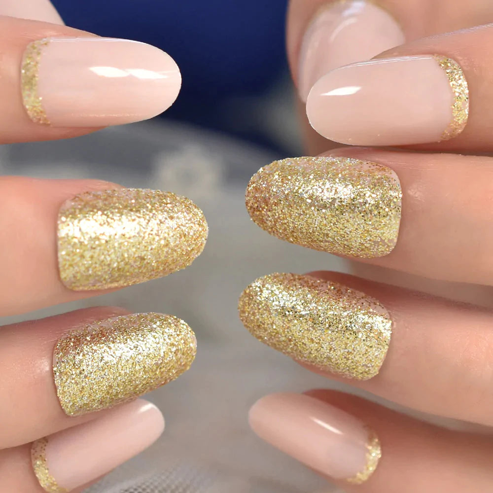 Short Almond Golden Glitter L5771