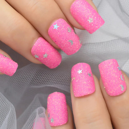 Medium Square Glitter Pink Stars L6062