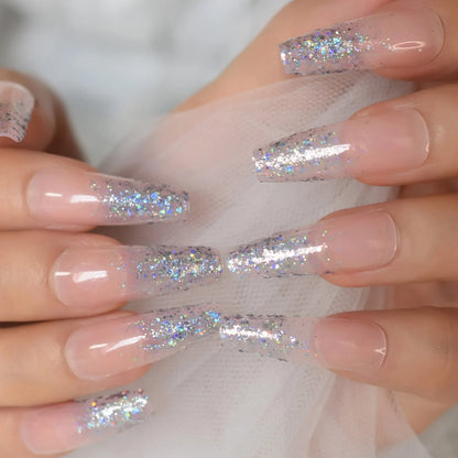 Long Coffin Glitter Top Gel Nails L6223