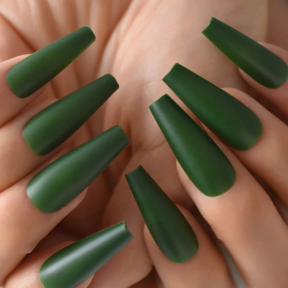 Long Coffin Matte Solid Color Green L5780