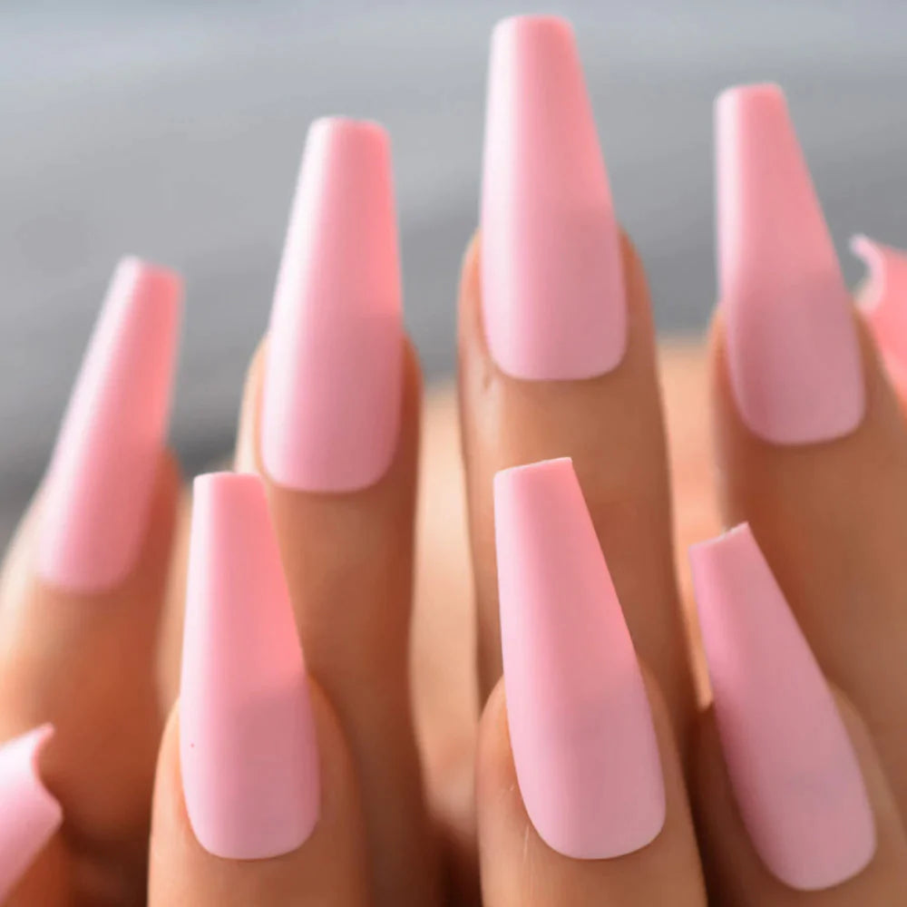 Long Coffin Matte Solid Color Pink L5781