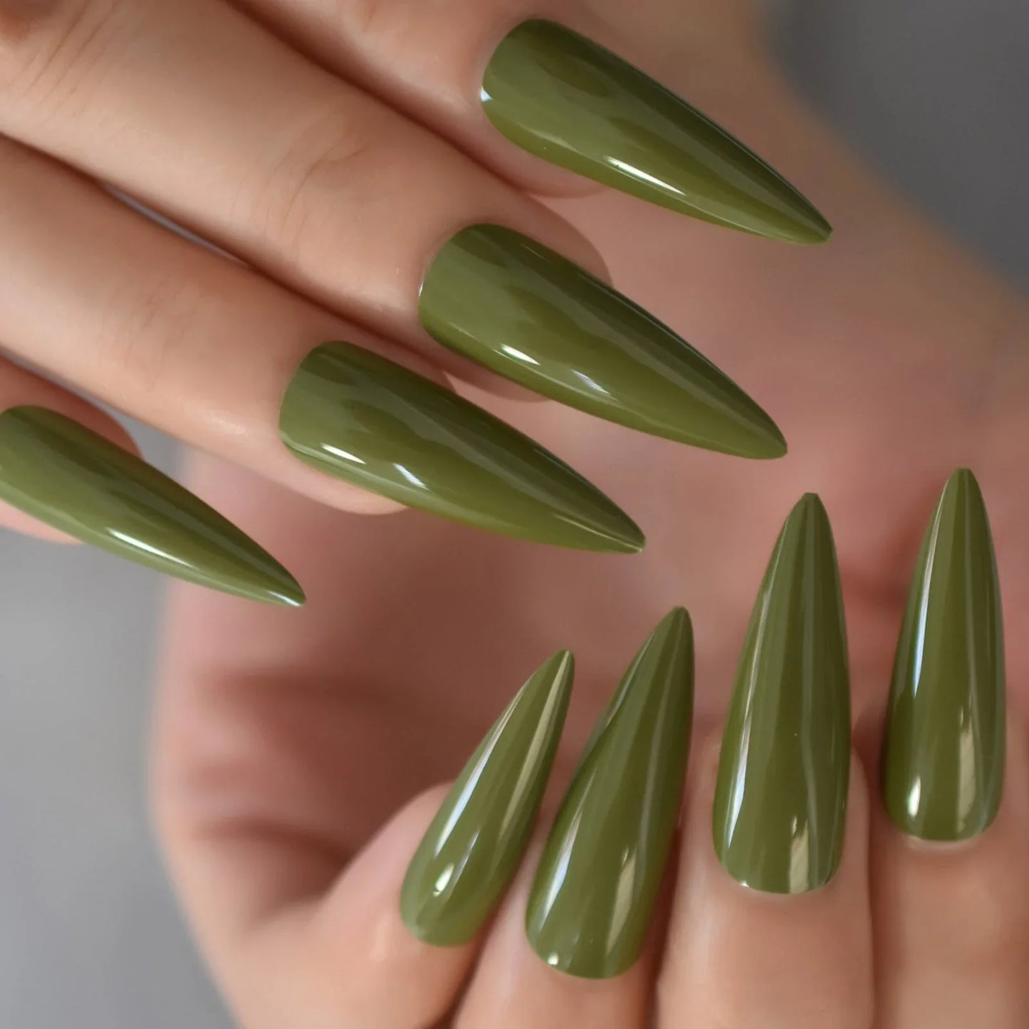 Long Stiletto Solid Color Green L6148