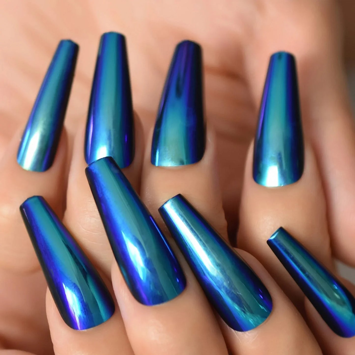 Long Coffin Solid Color Chrome Blue L6134