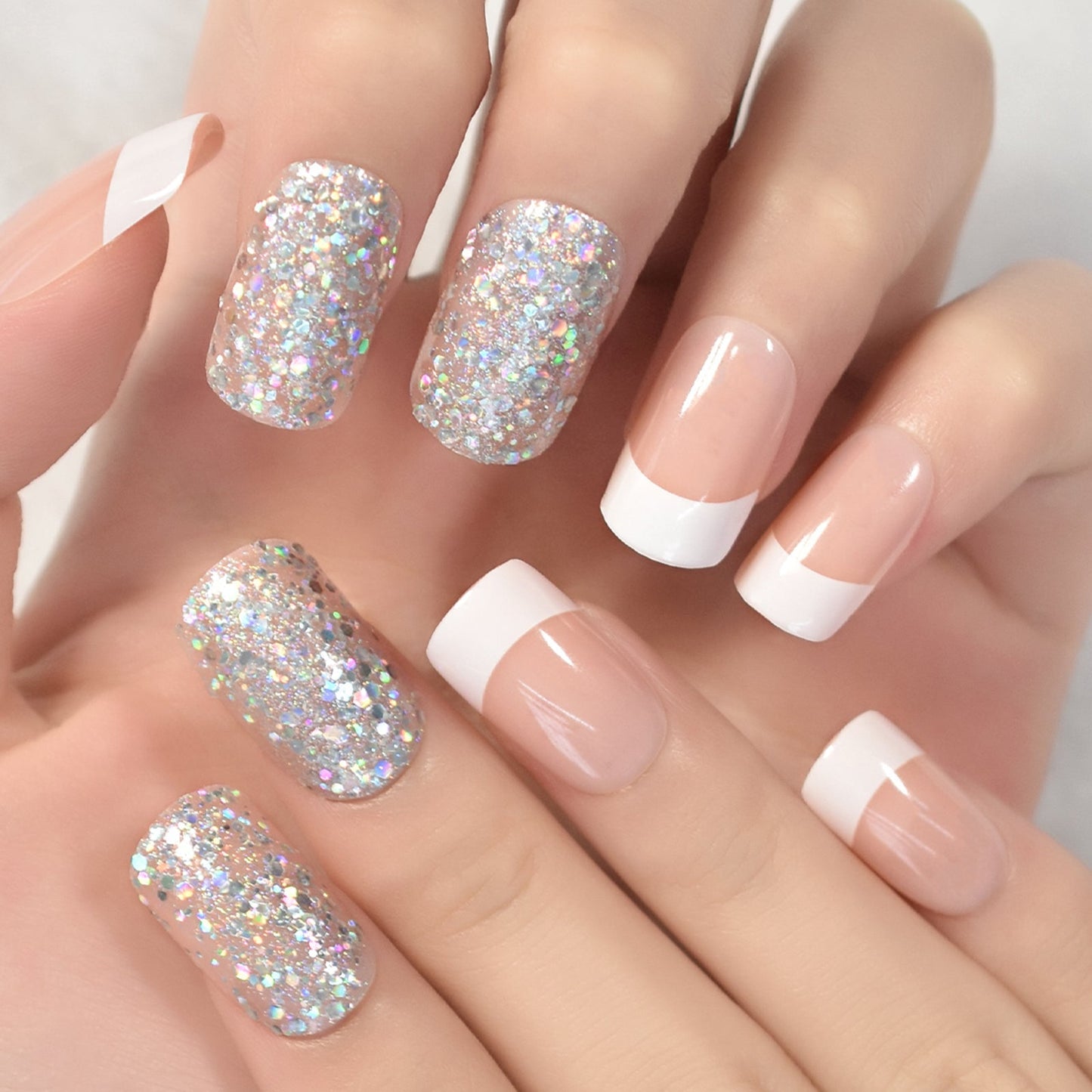 Meidum squoval french glitter L6400