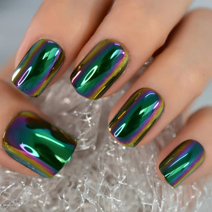 Short Squoval Solid Color Chrome Green L6248