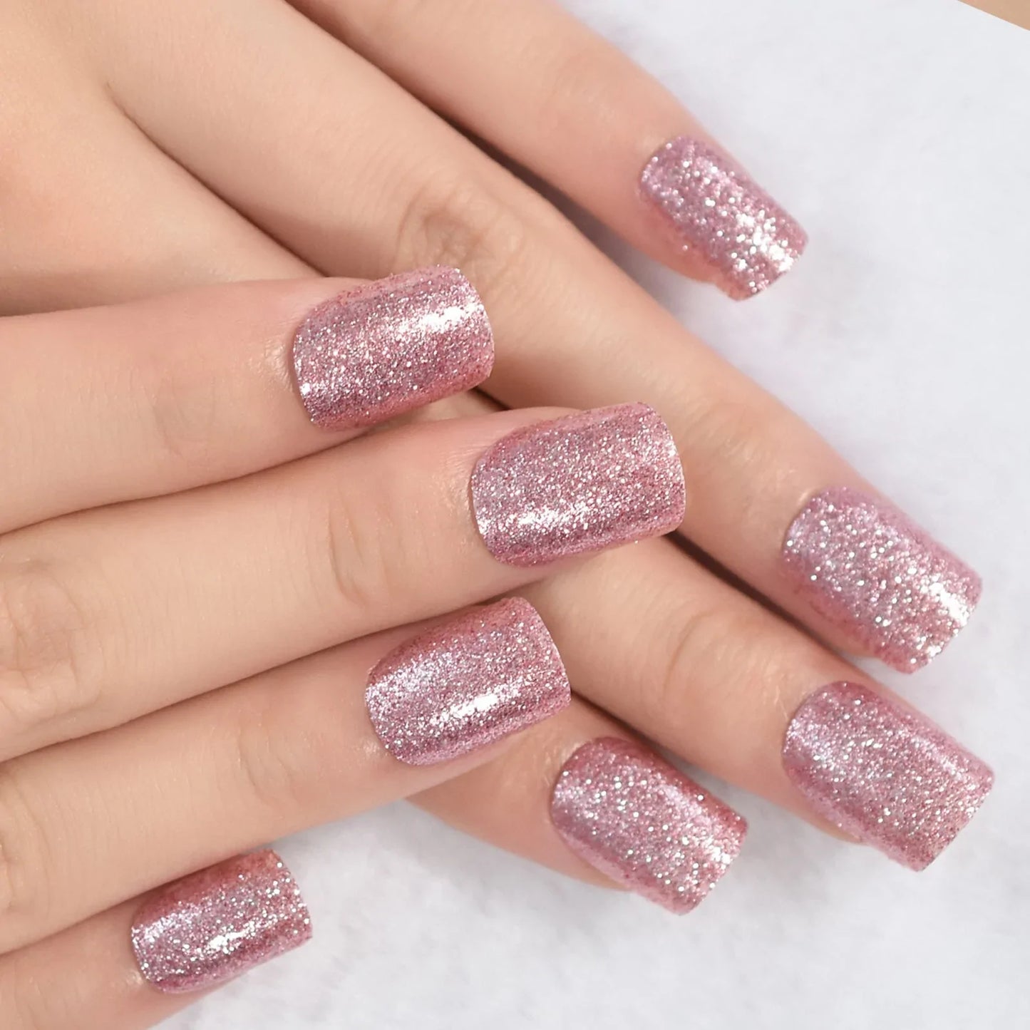 Short Square Pink Glitter L6410